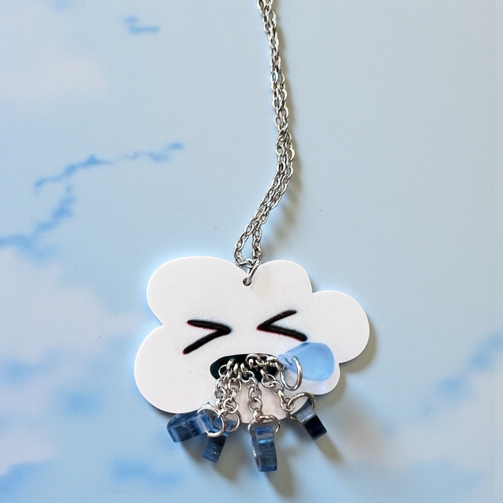 Super Unique and Cute Cloud Necklace with Blue Raindrops